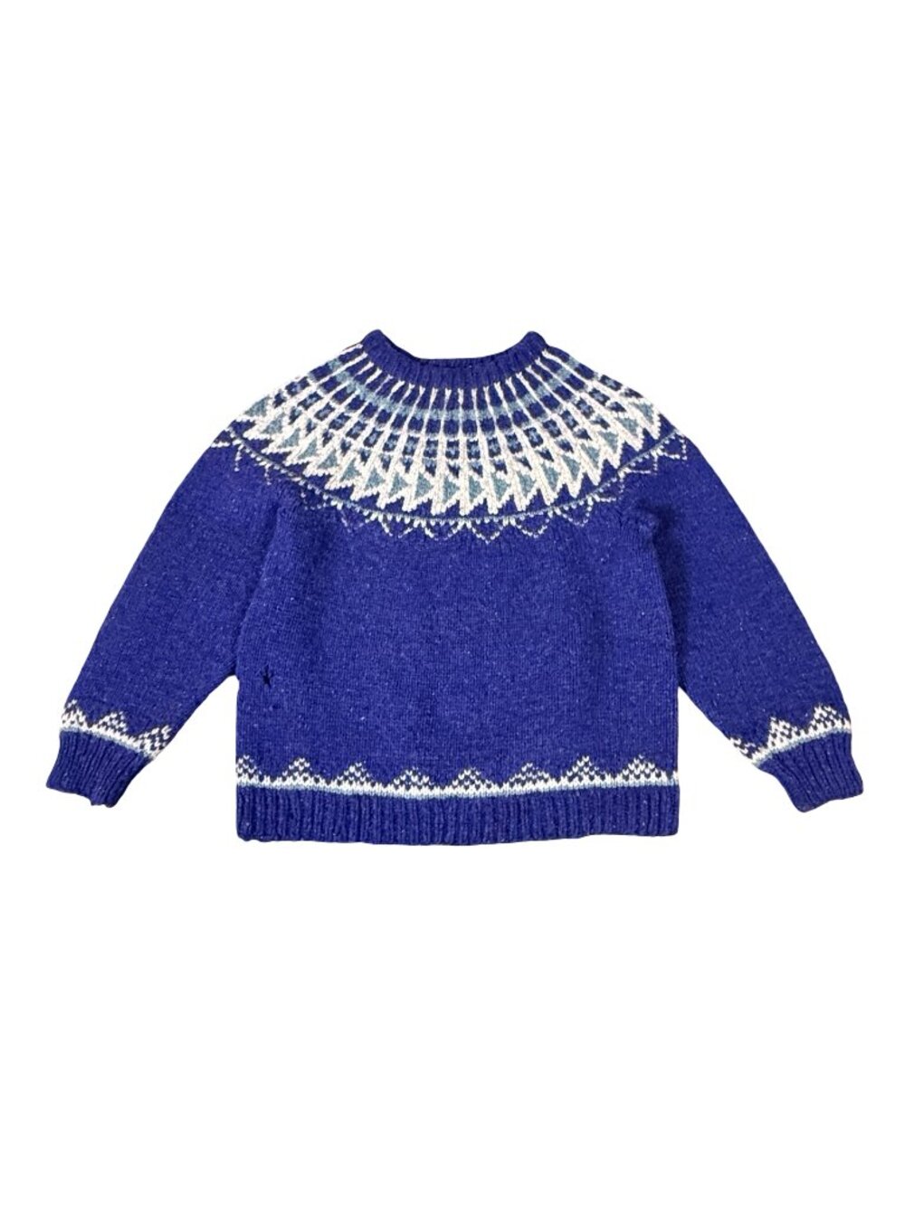 Vintage Men’s Blue White Wool Knit Sweater Distressed Repaired No Label